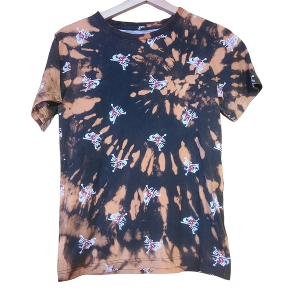 Jordan Nike Air black brown reverse bleach tye Dye short-sleeved crew-neck shirt - Picture 1 of 9